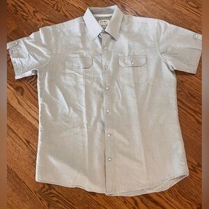 PD & C Short Slv Button-Down Men's Medium Chambray Colllared Shirt  Blue Tab Slv